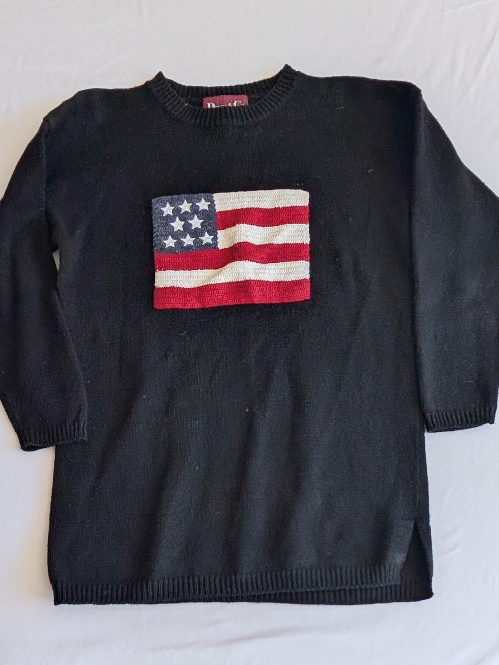 Vintage Women's Pull-over Black Sweater American Flag Denim & Co.  Small